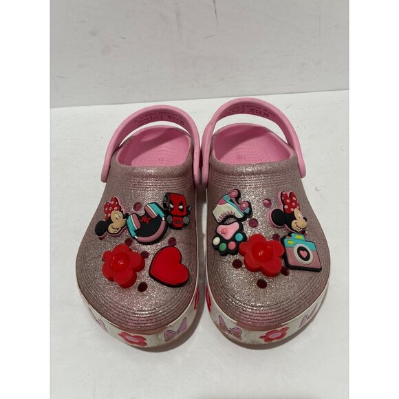 Disney Pink Glitter Light Up Minnie Mouse Crocs Girls size 1 - Picture 2 of 9